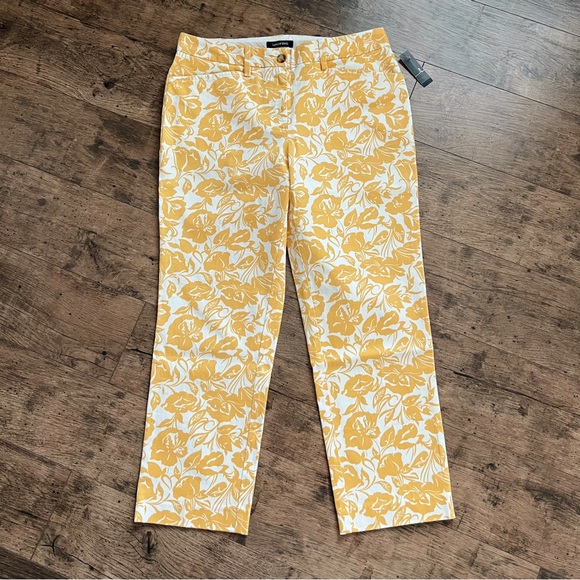 Lands End Mid Rise Straight Leg Crop Chino Pant Golden Sunflower Floral Size 6 - Picture 4 of 15